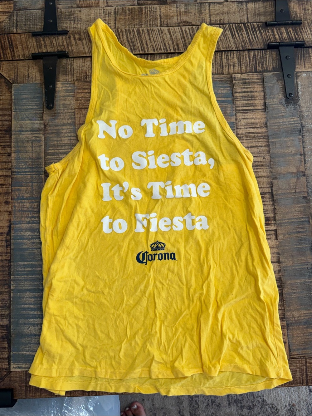 Corona Yellow Graphic Tank Top - 'No Time to Siesta'